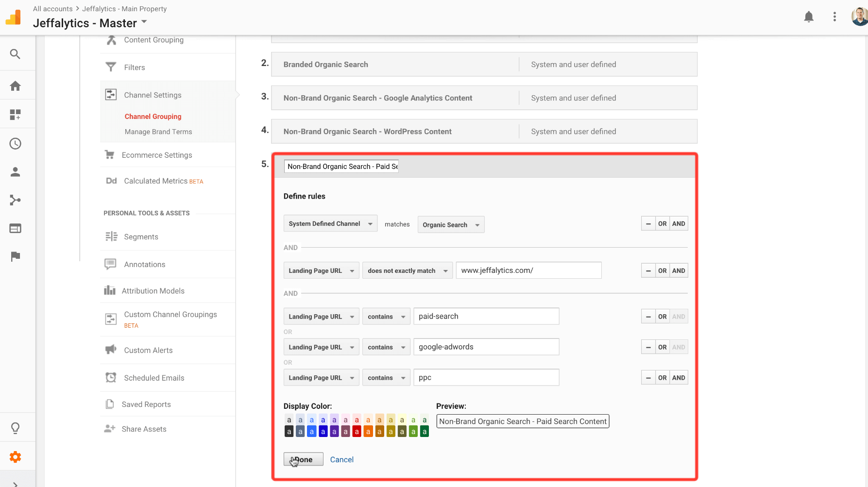 custom channel grouping in google analytics