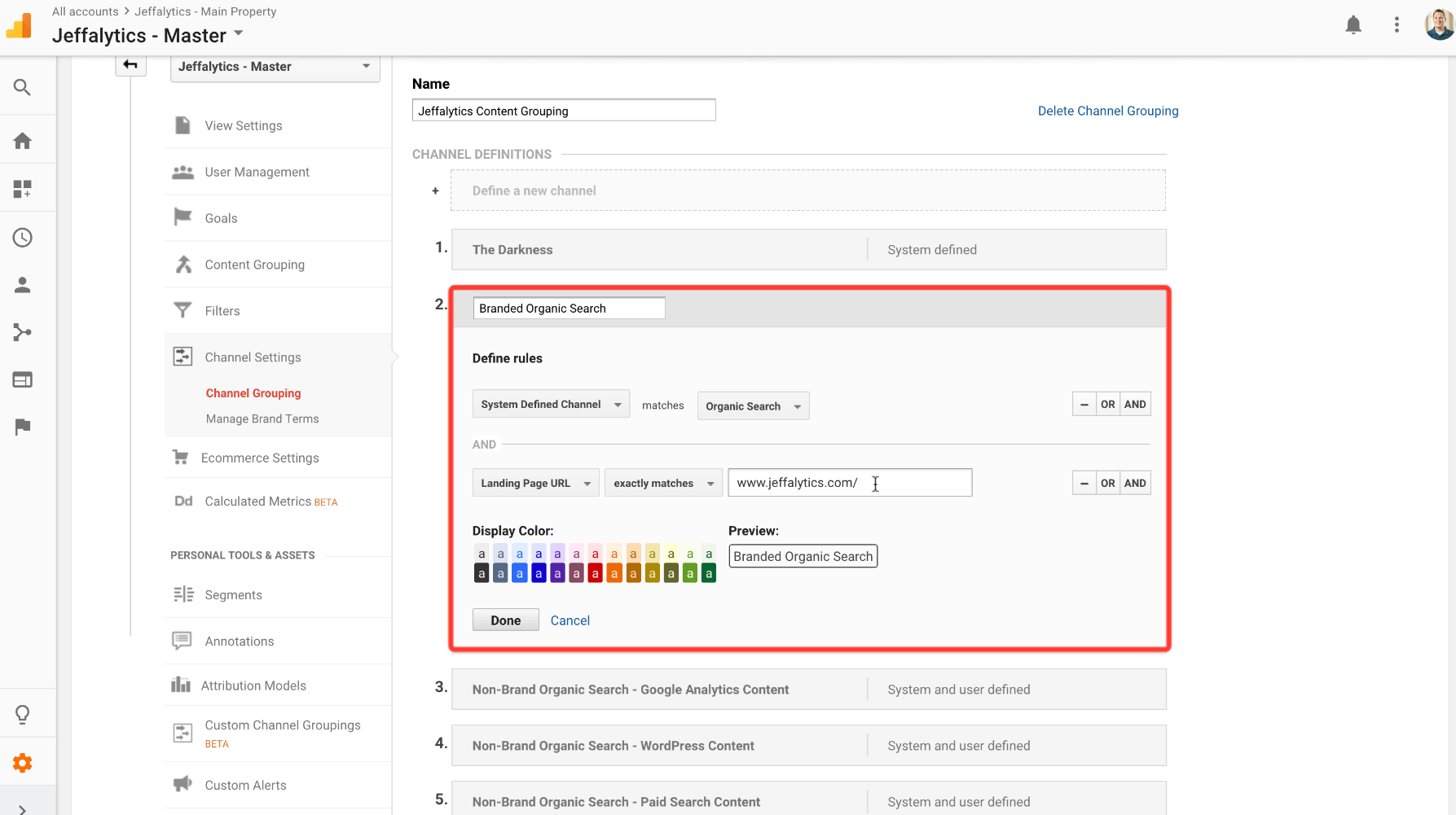 custom channel grouping in google analytics