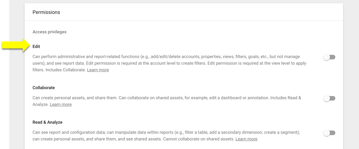 Edit permission in Google Analytics