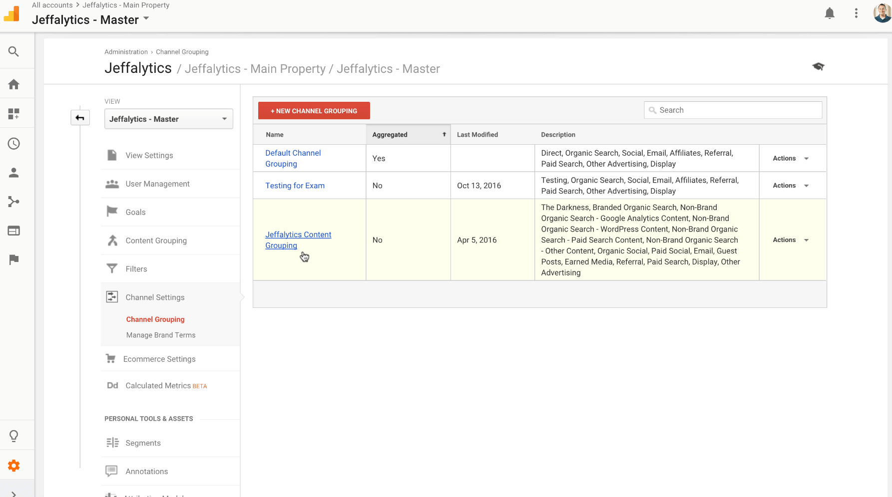 new channel grouping google analytics