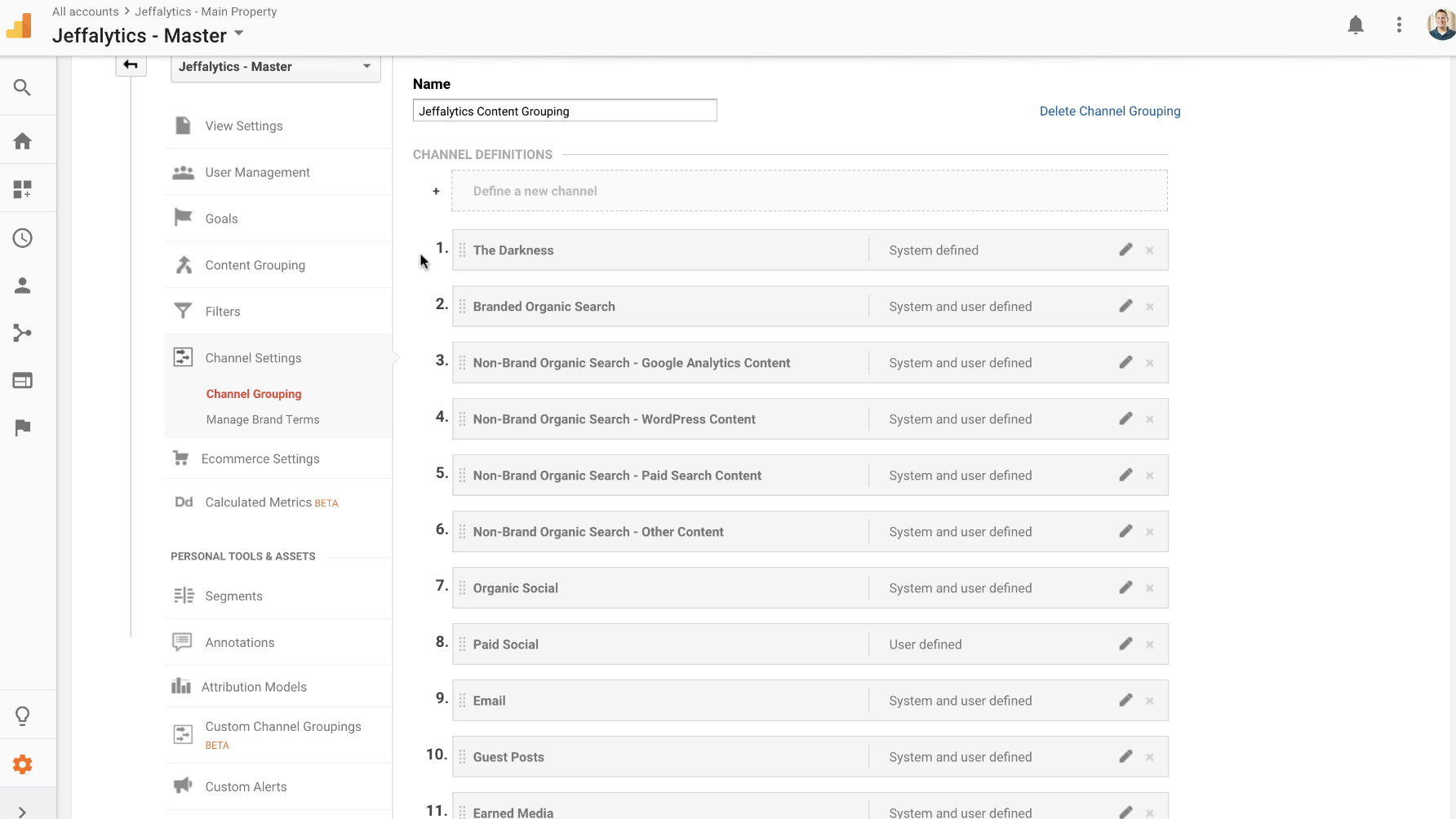 custom channel grouping in Google Analytics