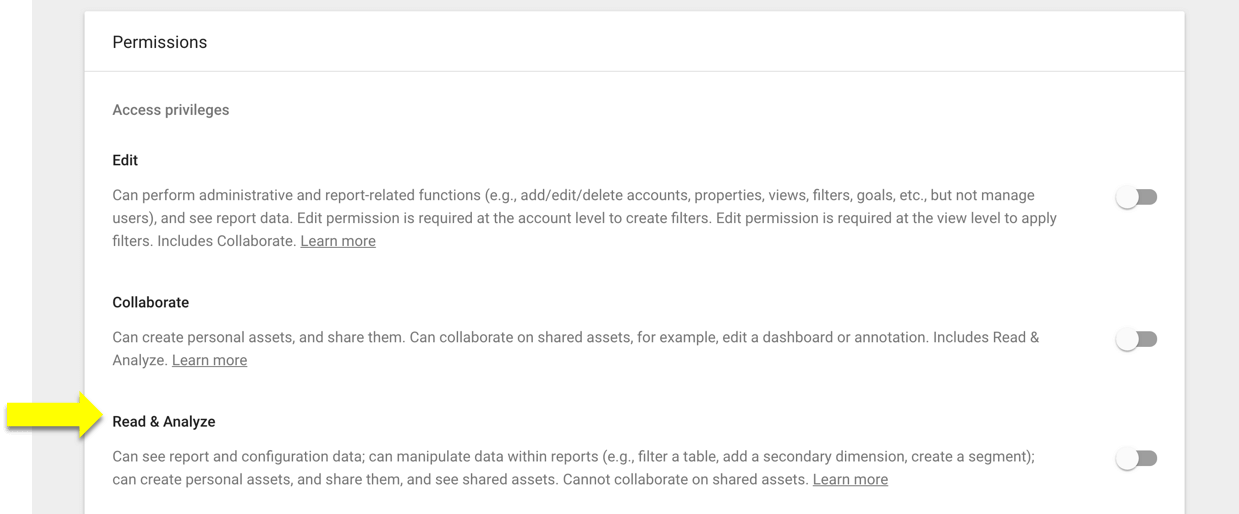 Read and Analyze permission in Google Analytics