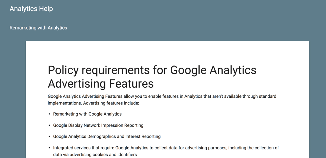 Google Analytics advertising features support