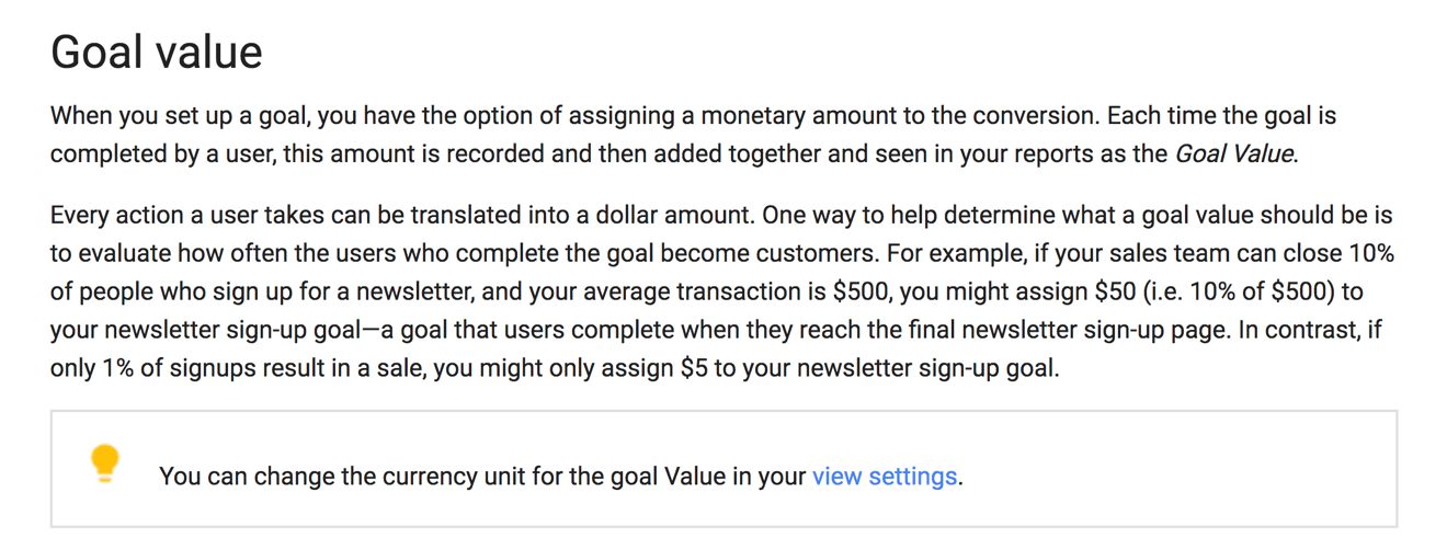 goal value